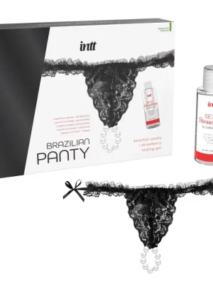 Tanga Brasileira Preta com Pérolas + Gel Deslizante INTT