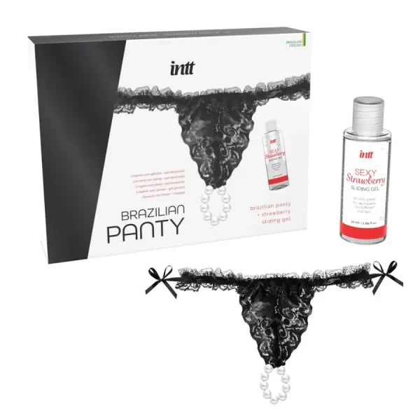 Tanga Brasileira Preta com Pérolas + Gel Deslizante INTT