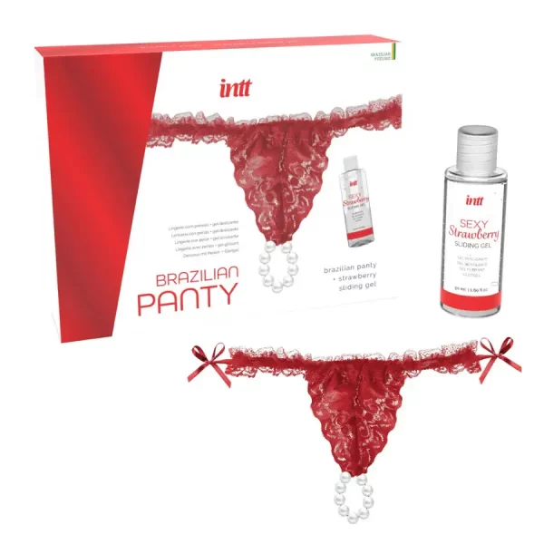 Tanga Brasileira Vermelha com Pérolas + Gel Deslizante INTT
