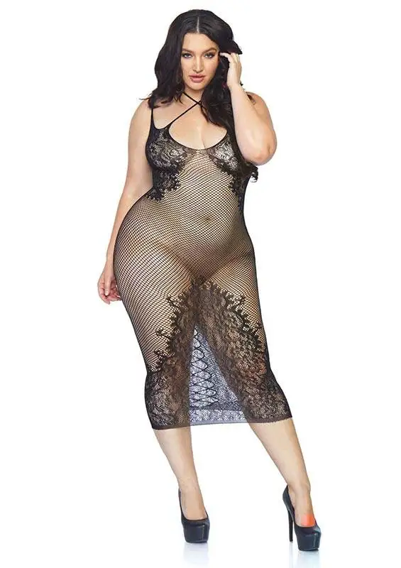 Vestido Comprido em Rede Plus Size - Leg Avenue