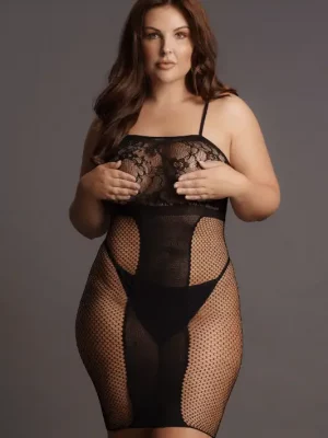 Vestido Knee-Length Lace & Fishnet Le Désir by Shots Tamanho Grande