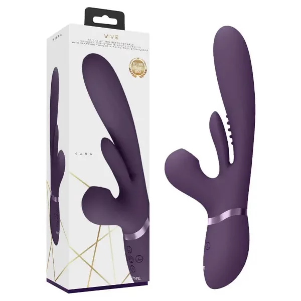 Vibrador Rabbit com Vaivém e Língua Oscilante VIVE Kura Roxo